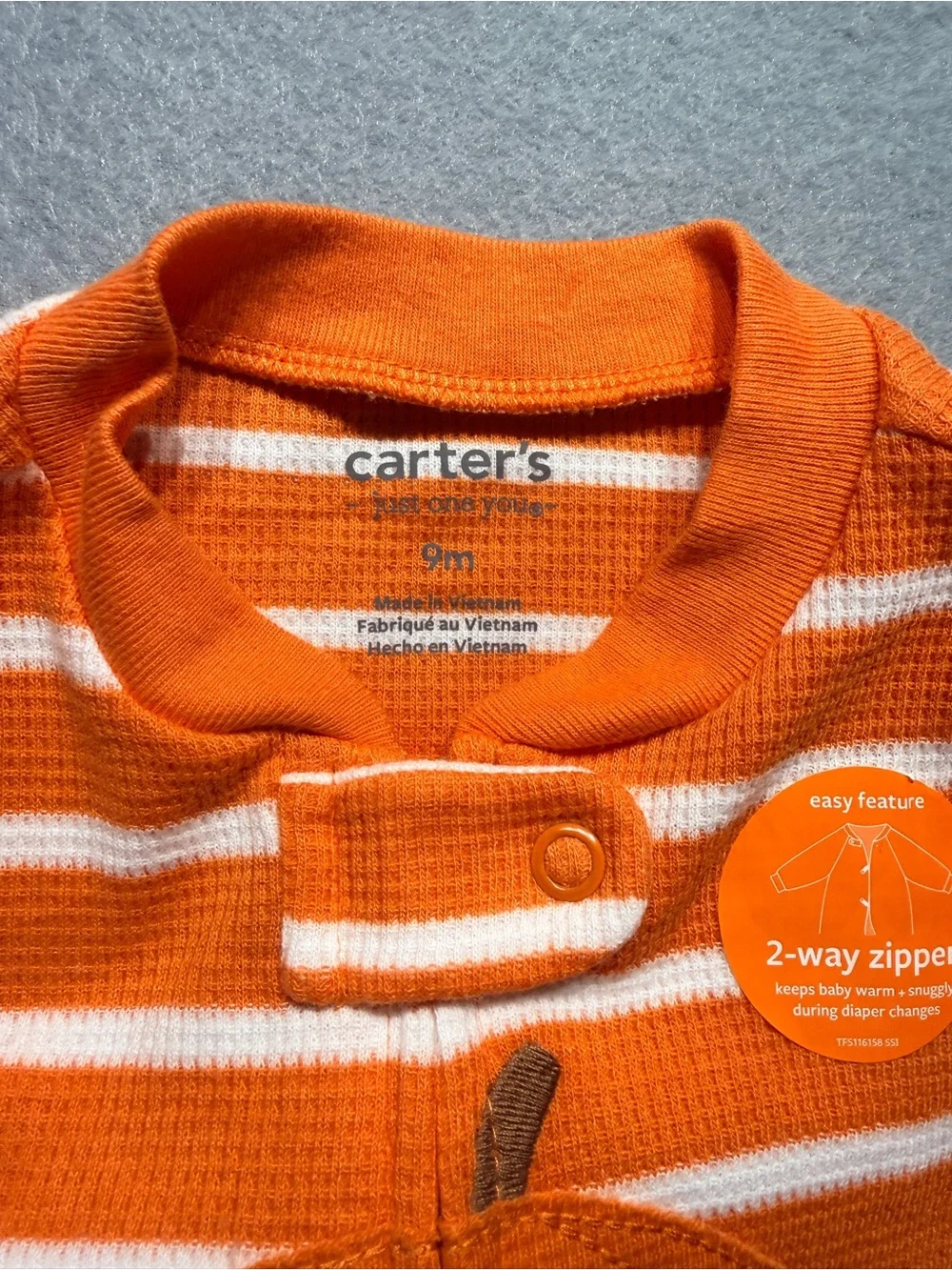 Carter's Orange Striped Pumpkin Footed One-Piece for Kids size 9M #0092